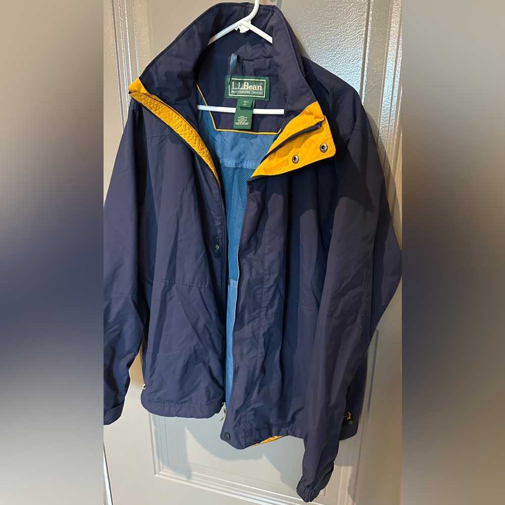 LL Bean Vintage Jacket OBC1Y Navy Blue Full Zip Hoodie Mens Size Large Tall